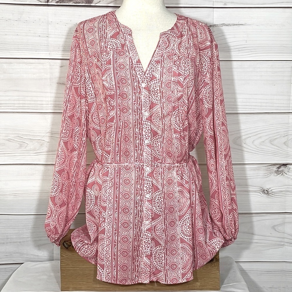 Terra & Sky Rose Dust and Cream Top Tie Waist Size 1X (16W-18W)